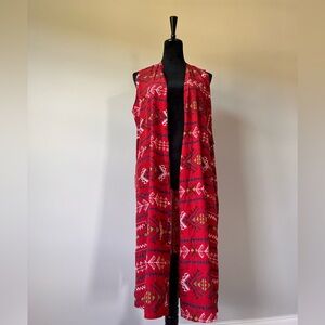 LuLaRoe Red Aztec Pattern Sleeveless Cardigan